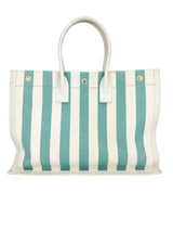 Saint Laurent Cream & Teal Canvas Rive Gauche Shopper Tote