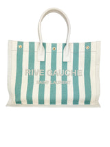 Saint Laurent Cream & Teal Canvas Rive Gauche Shopper Tote