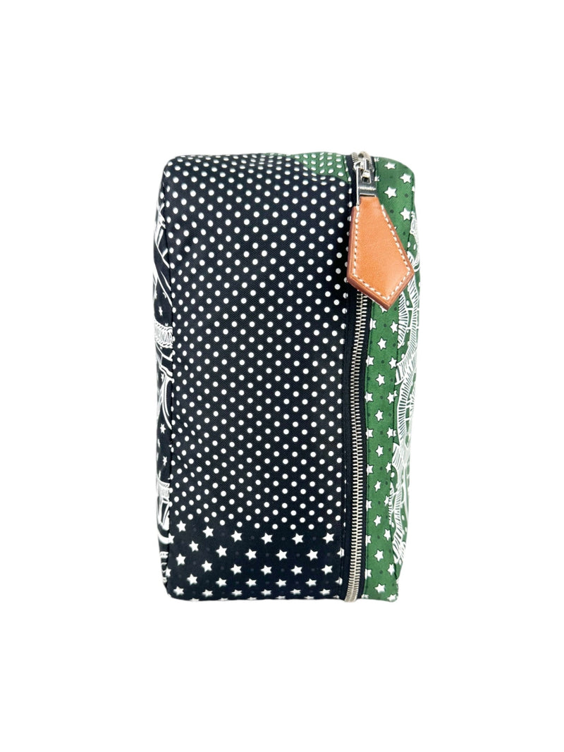 Hermes Silk Green, White & Black Pouch