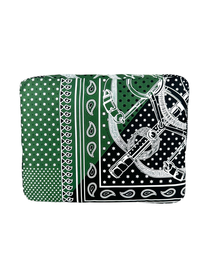 Hermes Silk Green, White & Black Pouch