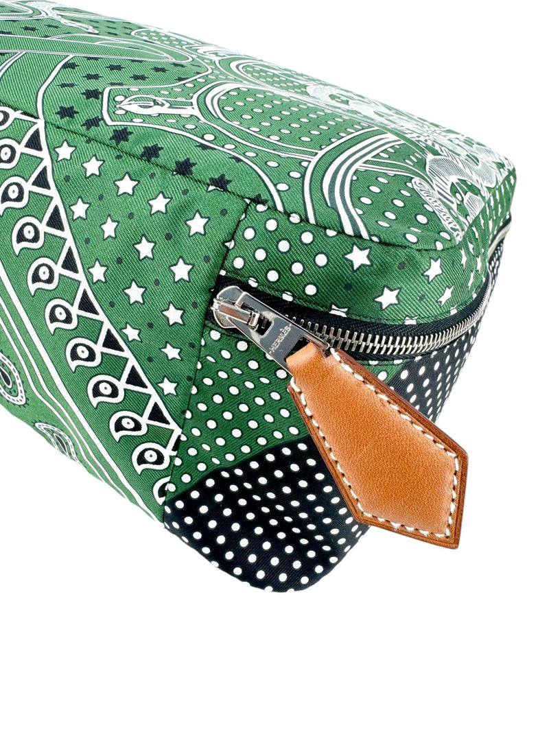 Hermes Silk Green, White & Black Pouch