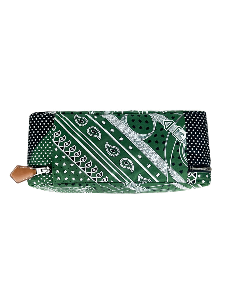 Hermes Silk Green, White & Black Pouch