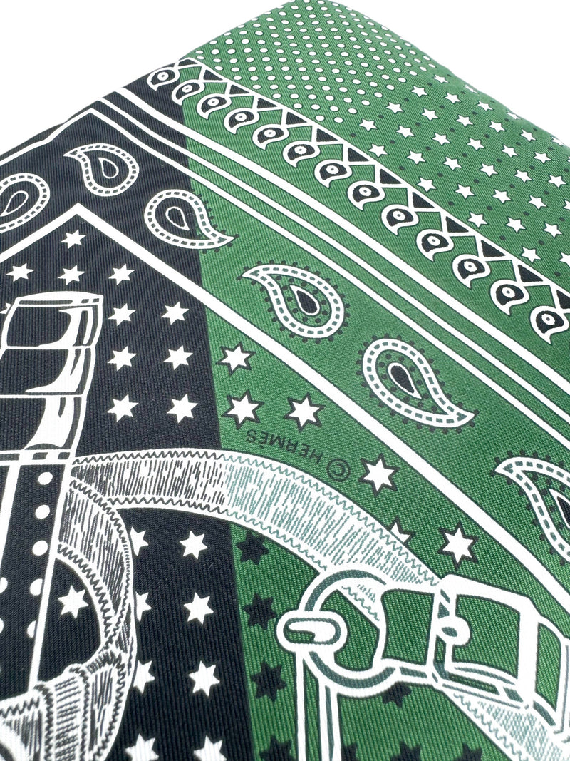 Hermes Silk Green, White & Black Pouch