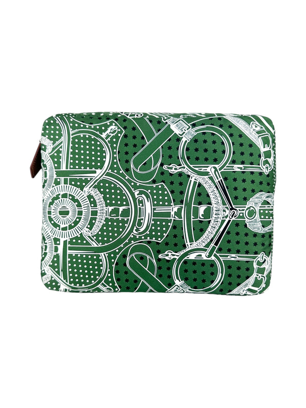 Hermes Silk Green, White & Black Pouch