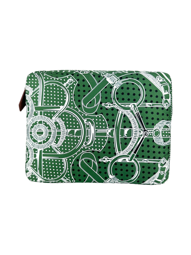 Hermes Silk Green, White & Black Pouch