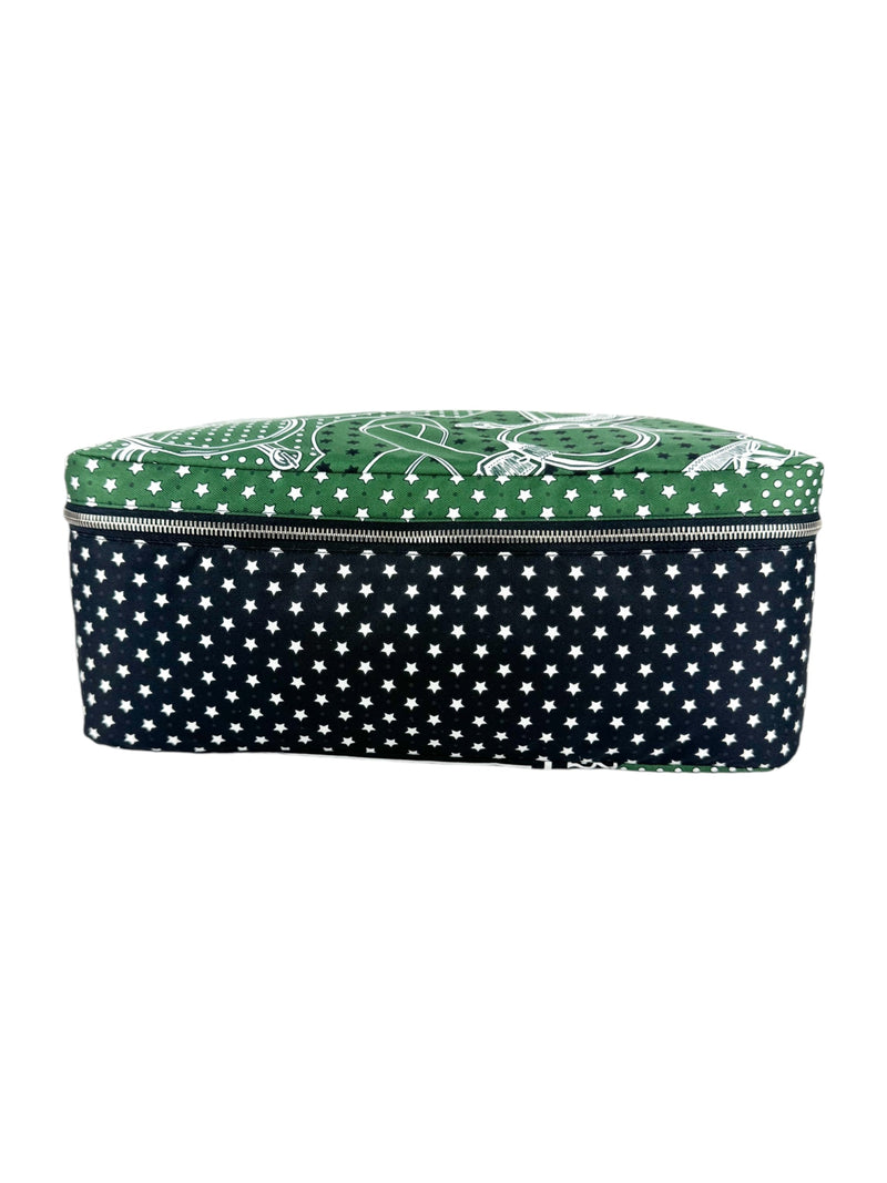 Hermes Silk Green, White & Black Pouch