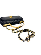 Chanel Black Lambskin Leather Matelasse Top Handle Single Flap Bag Small