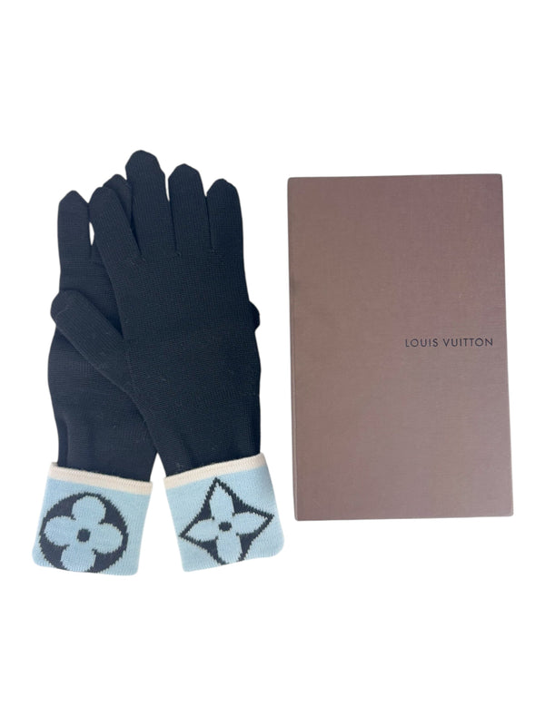 Louis Vuitton Black, Light Blue and Cream Knit Gloves
