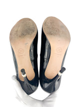 Chanel Black Goatskin 16S Interlocking CC Logo Open Pump 38 (FULL SET)