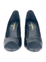 Chanel Black Goatskin 16S Interlocking CC Logo Open Pump 38 (FULL SET)