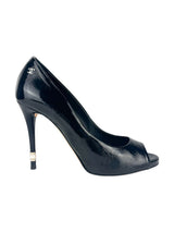 Chanel Black Goatskin 16S Interlocking CC Logo Open Pump 38 (FULL SET)