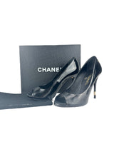 Chanel Black Goatskin 16S Interlocking CC Logo Open Pump 38 (FULL SET)