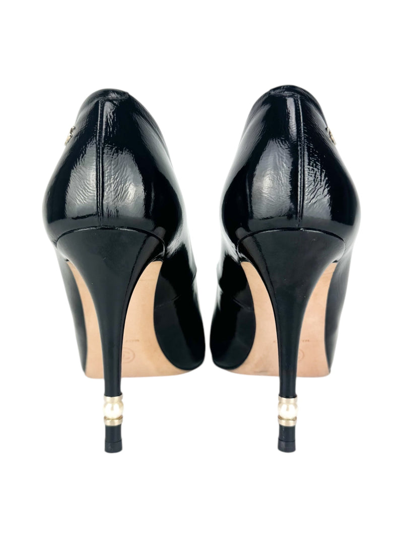 Chanel Black Goatskin 16S Interlocking CC Logo Open Pump 38 (FULL SET)