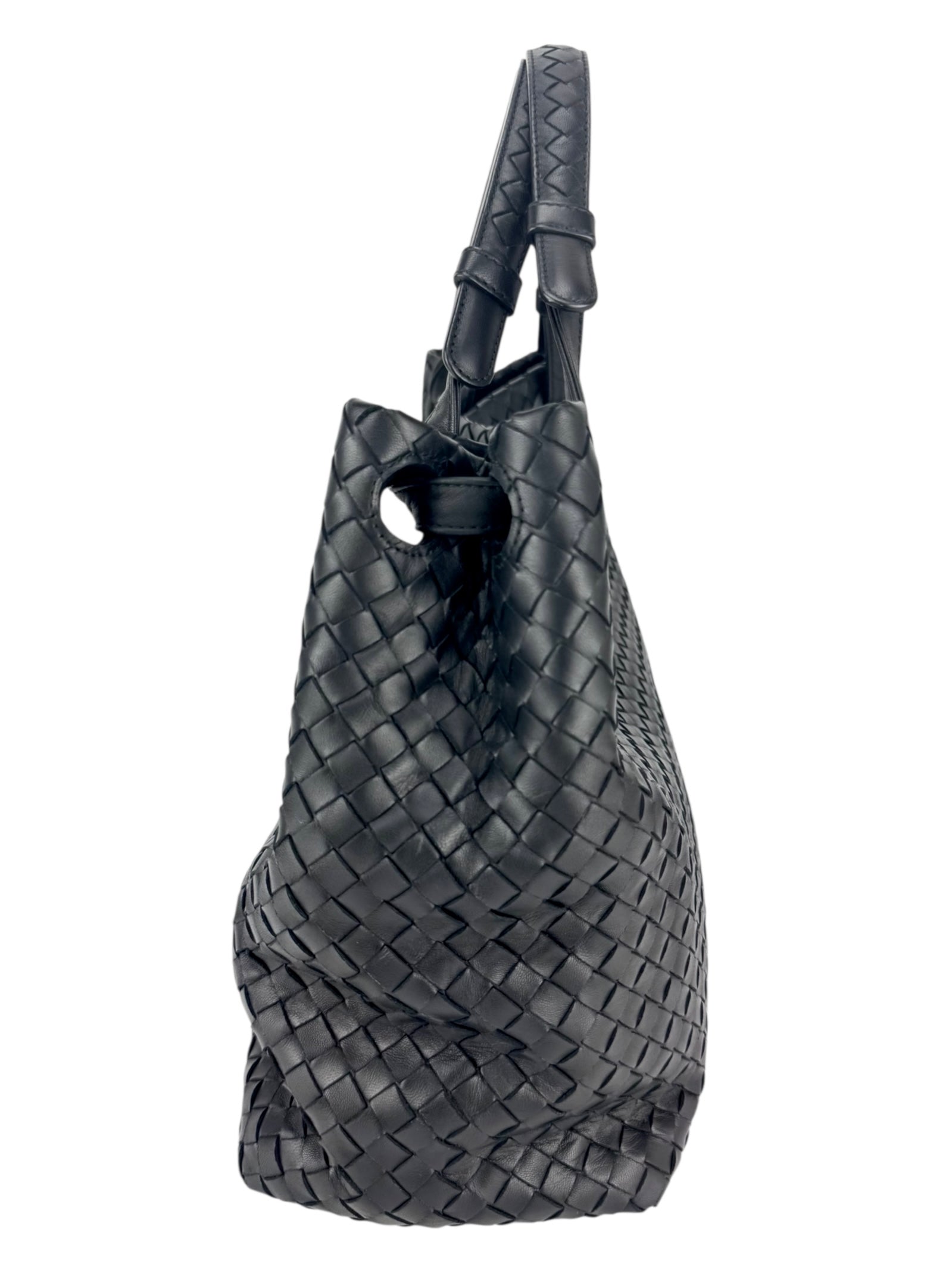 Bottega Veneta Black Leather Intrecciato Garda Tote Bag Medium
