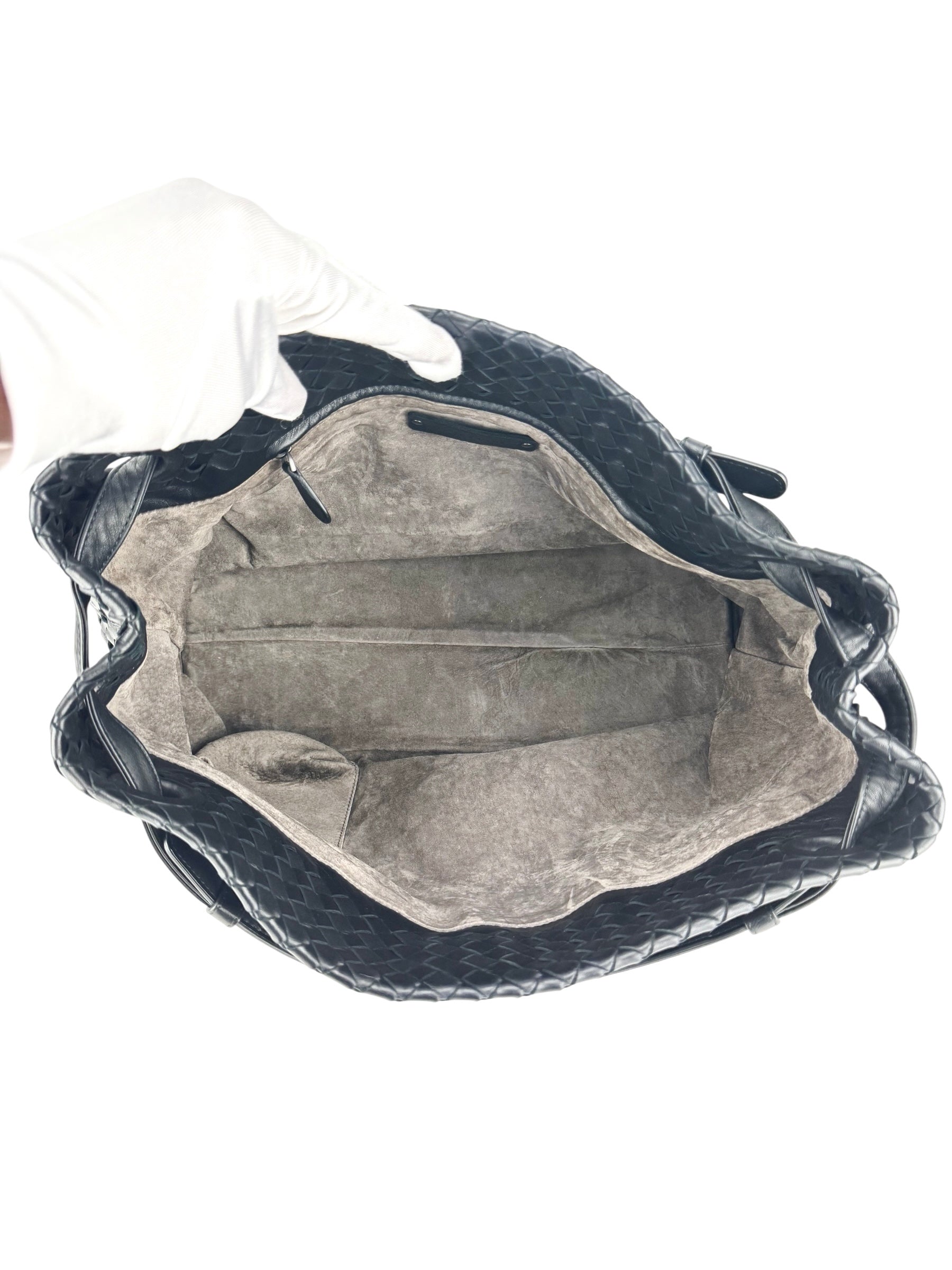 Bottega Veneta Black Leather Intrecciato Garda Tote Bag Medium