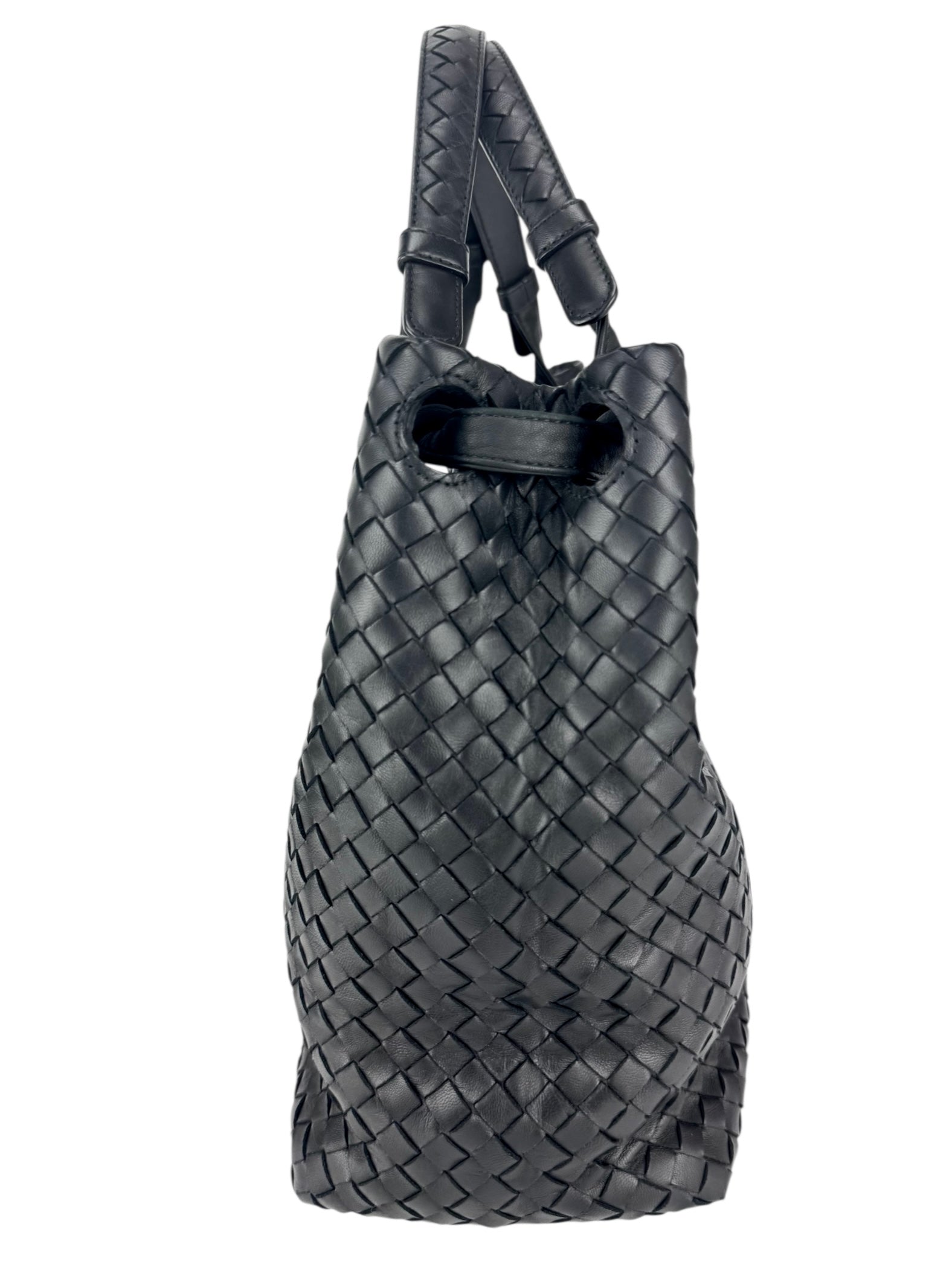 Bottega Veneta Black Leather Intrecciato Garda Tote Bag Medium