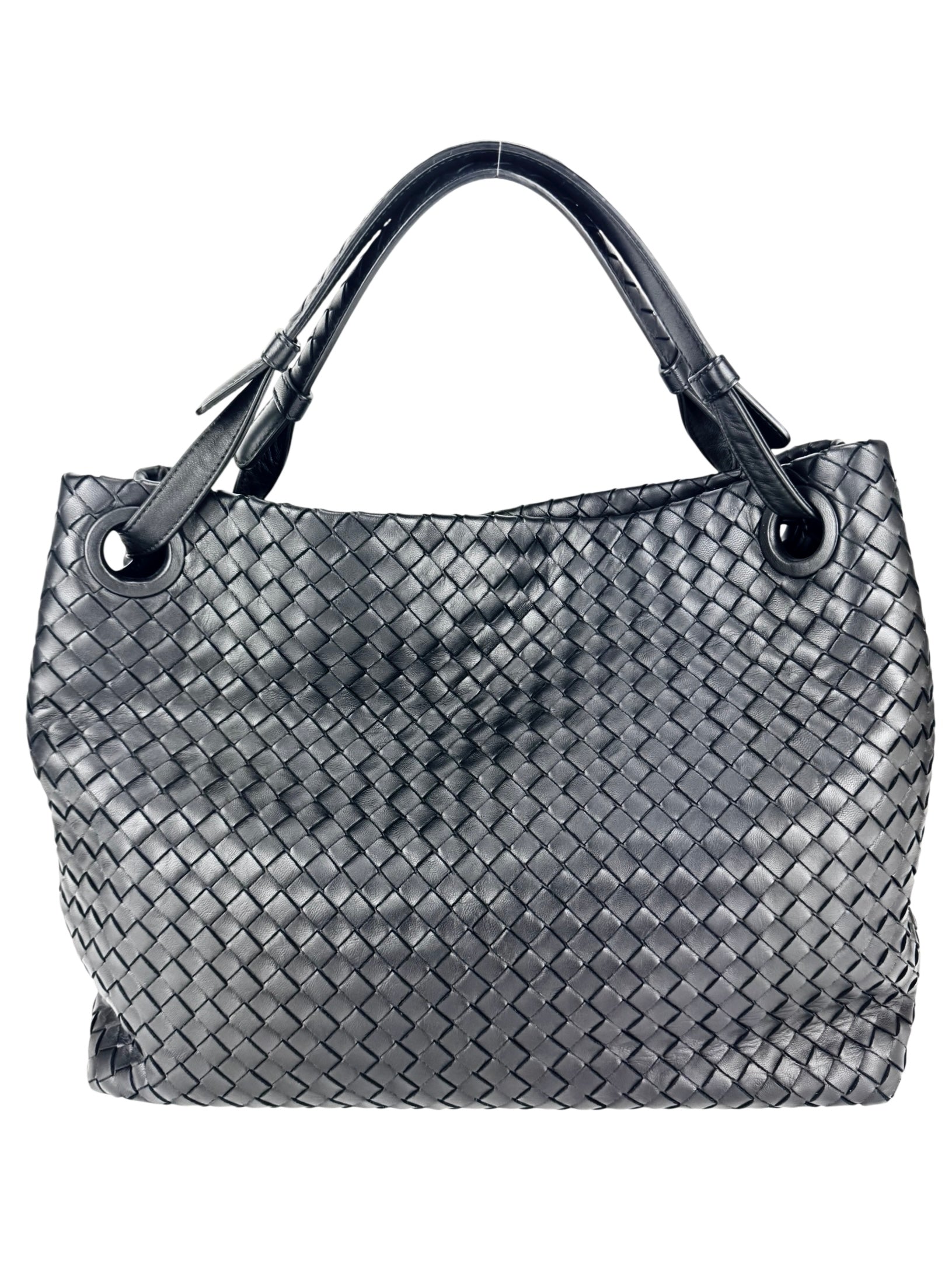 Bottega Veneta Black Leather Intrecciato Garda Tote Bag Medium