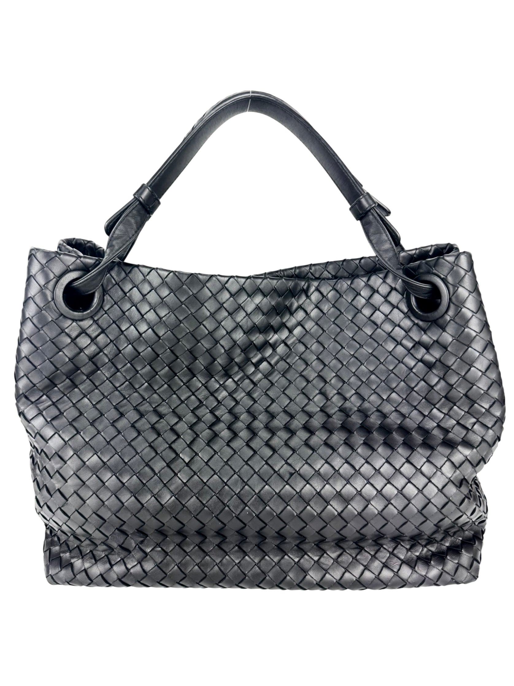 Bottega Veneta Black Leather Intrecciato Garda Tote Bag Medium