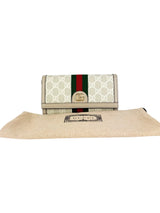 Gucci Beige and White Coated Canvas Leather Ophidia Chain Wallet