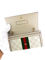 Gucci Beige and White Coated Canvas Leather Ophidia Chain Wallet
