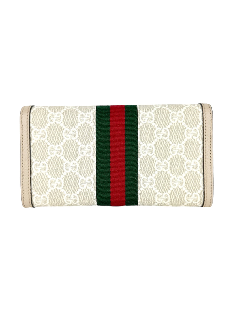 Gucci Beige and White Coated Canvas Leather Ophidia Chain Wallet