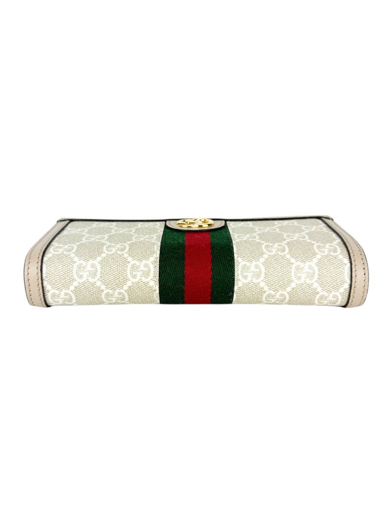 Gucci Beige and White Coated Canvas Leather Ophidia Chain Wallet