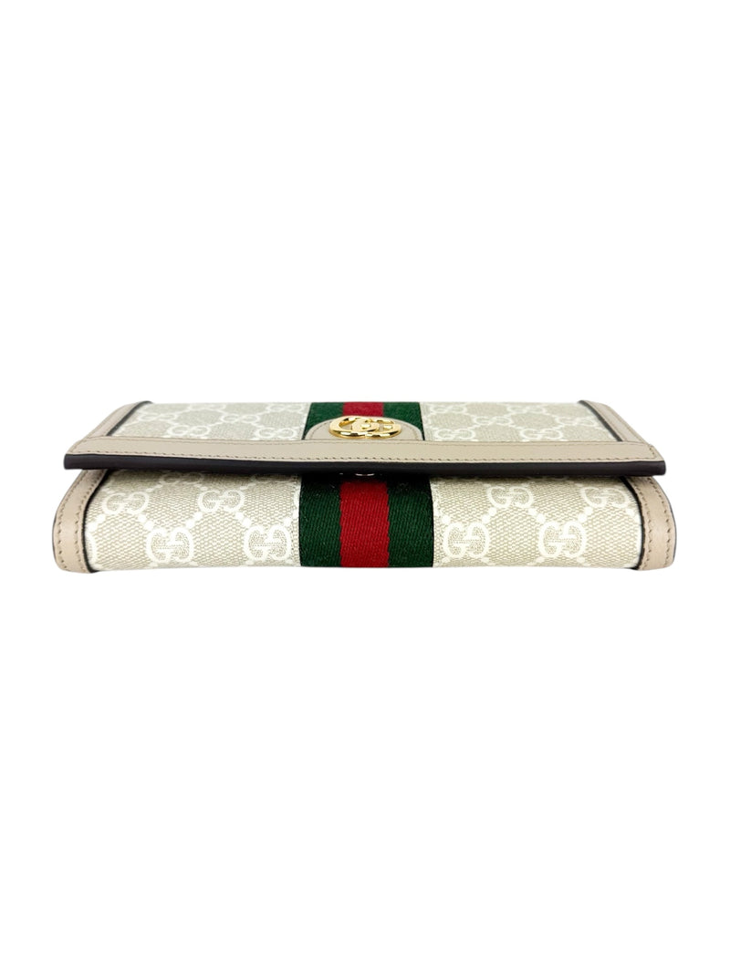 Gucci Beige and White Coated Canvas Leather Ophidia Chain Wallet