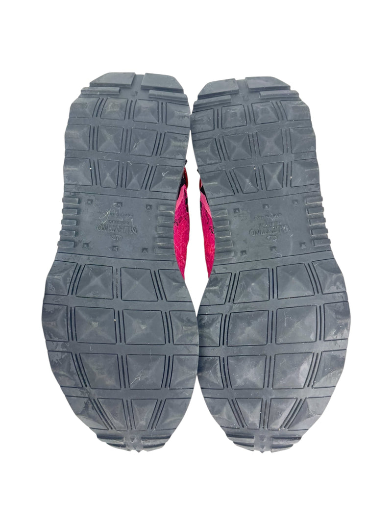 Valentino Pink Red and White Lace Runner Sneakers