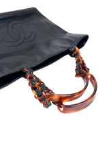 Chanel Black Caviar Leather Tortoise Shell Chain Tote Bag