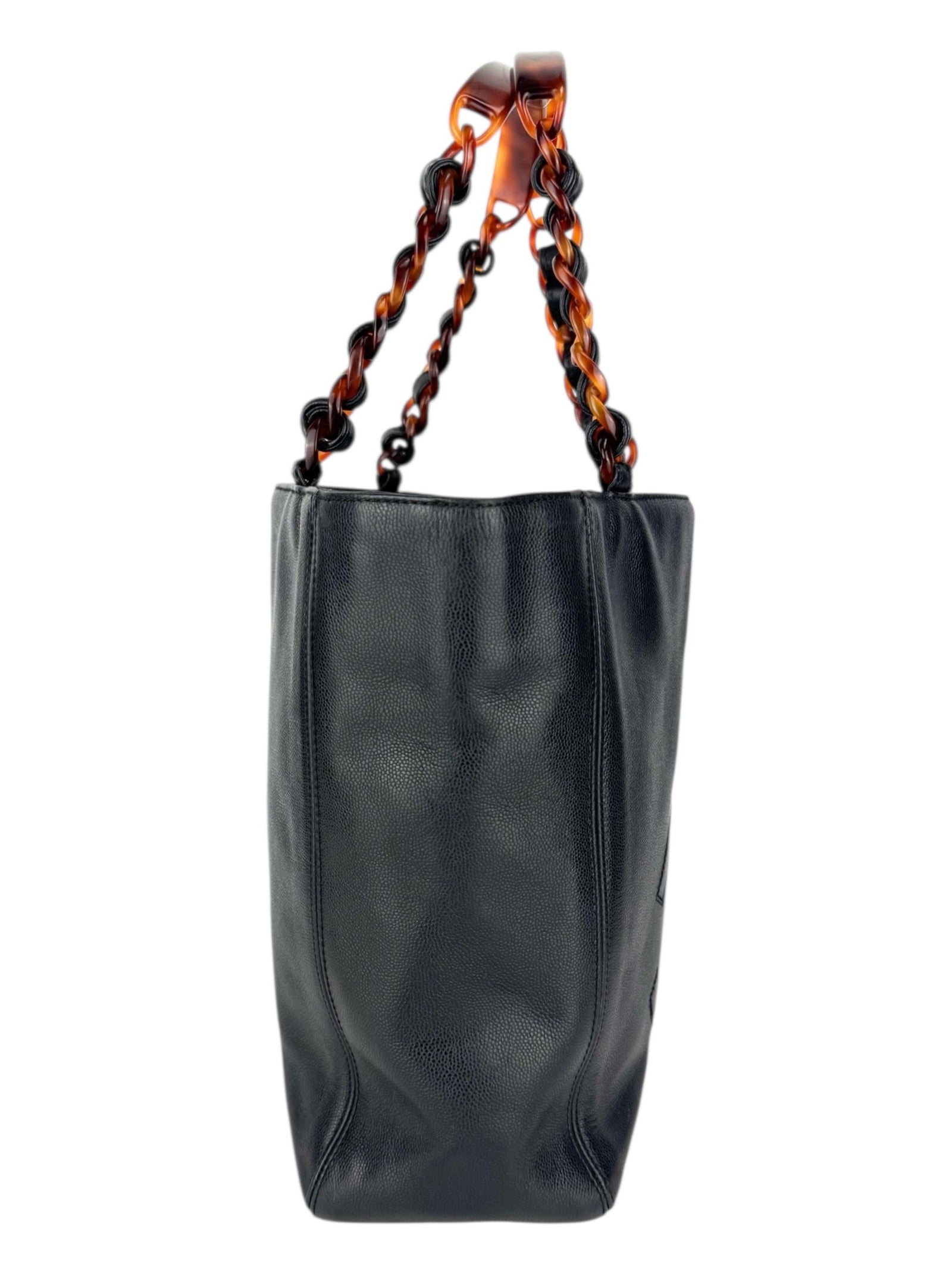 Chanel Black Caviar Leather Tortoise Shell Chain Tote Bag – Season