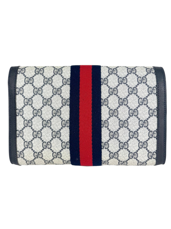 Gucci Coated Canvas Navy, Beige and Red Clutch Bag