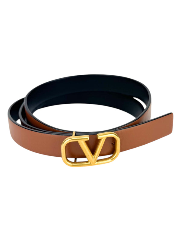 Valentino Brown and Black Leather Reversible V Logo Belt