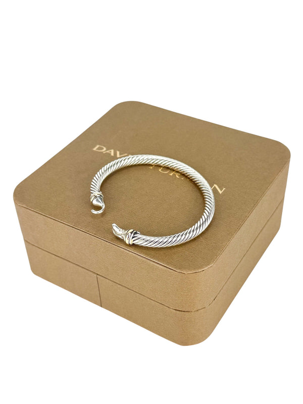 David Yurman Sterling Silver and 18K Yellow Gold Buckle Classic Cable Bracelet 5mm Small