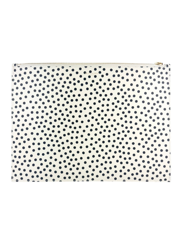 Saint Laurent Ivory and Black Polkadot Leather Clutch Bag