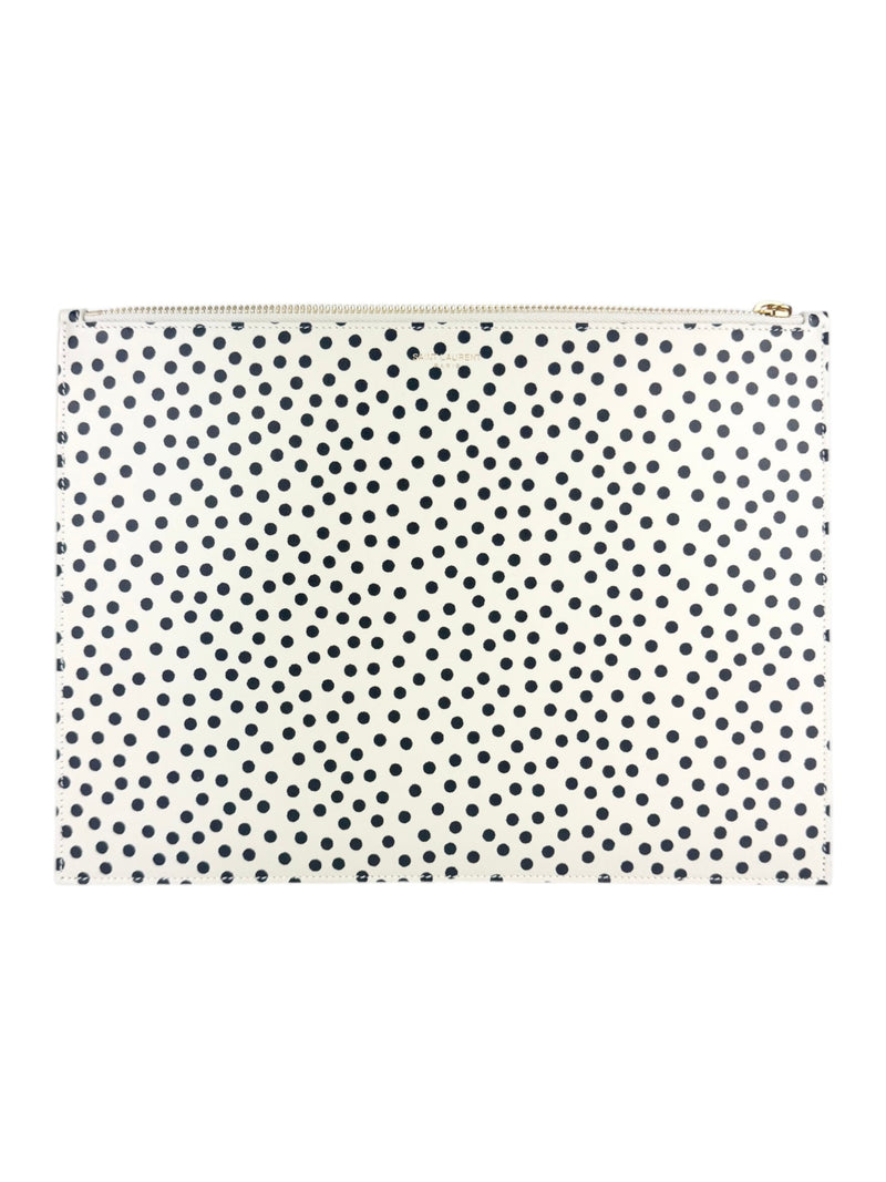 Saint Laurent Ivory and Black Polkadot Leather Clutch Bag