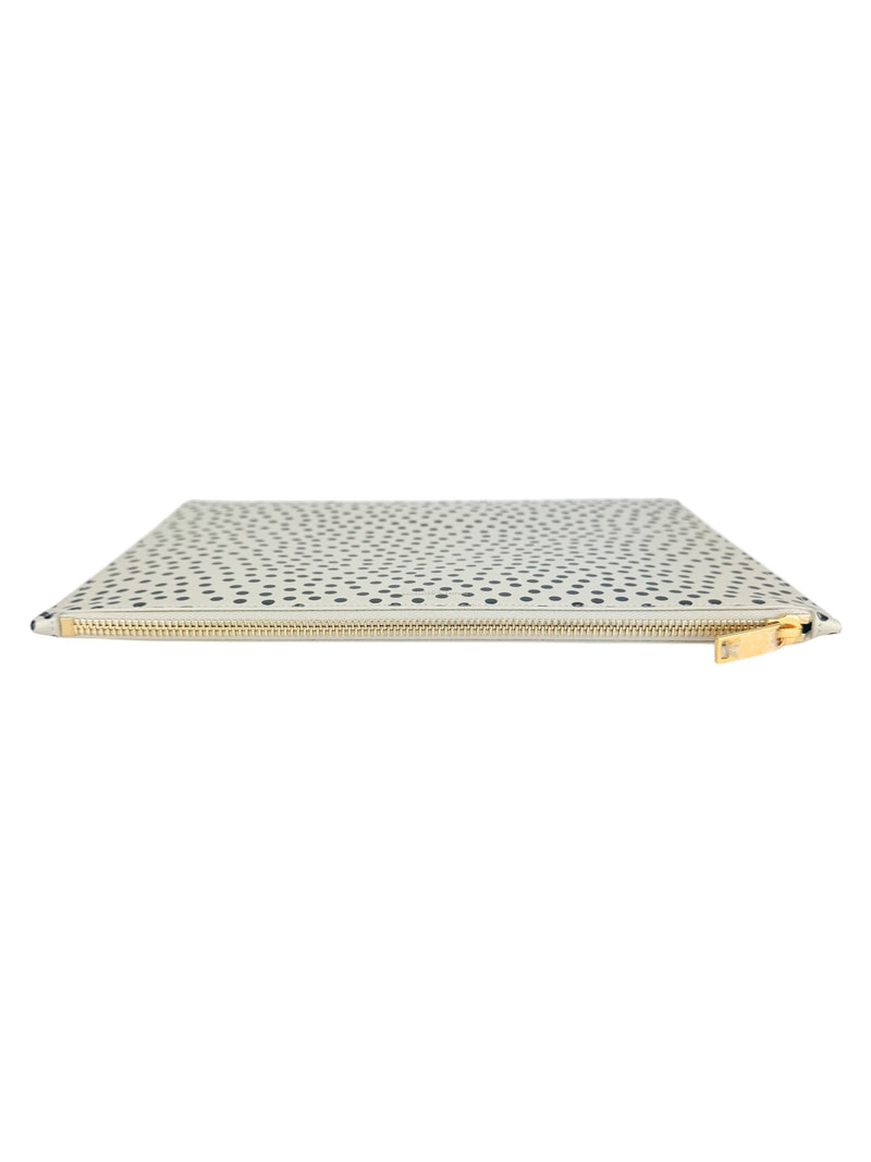 Saint Laurent Ivory and Black Polkadot Leather Clutch Bag
