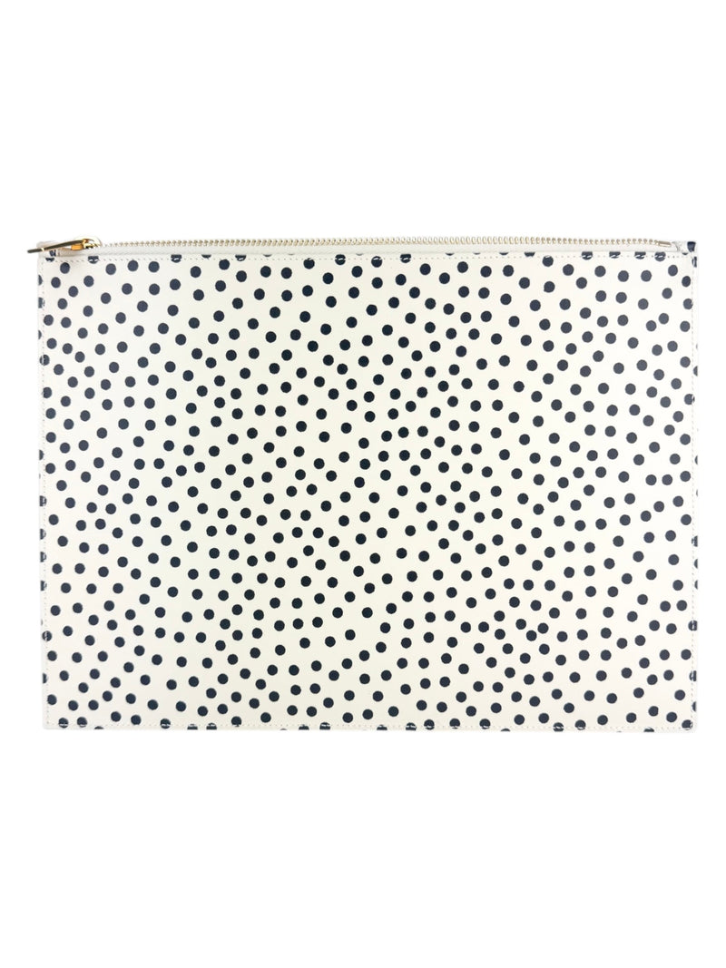 Saint Laurent Ivory and Black Polkadot Leather Clutch Bag