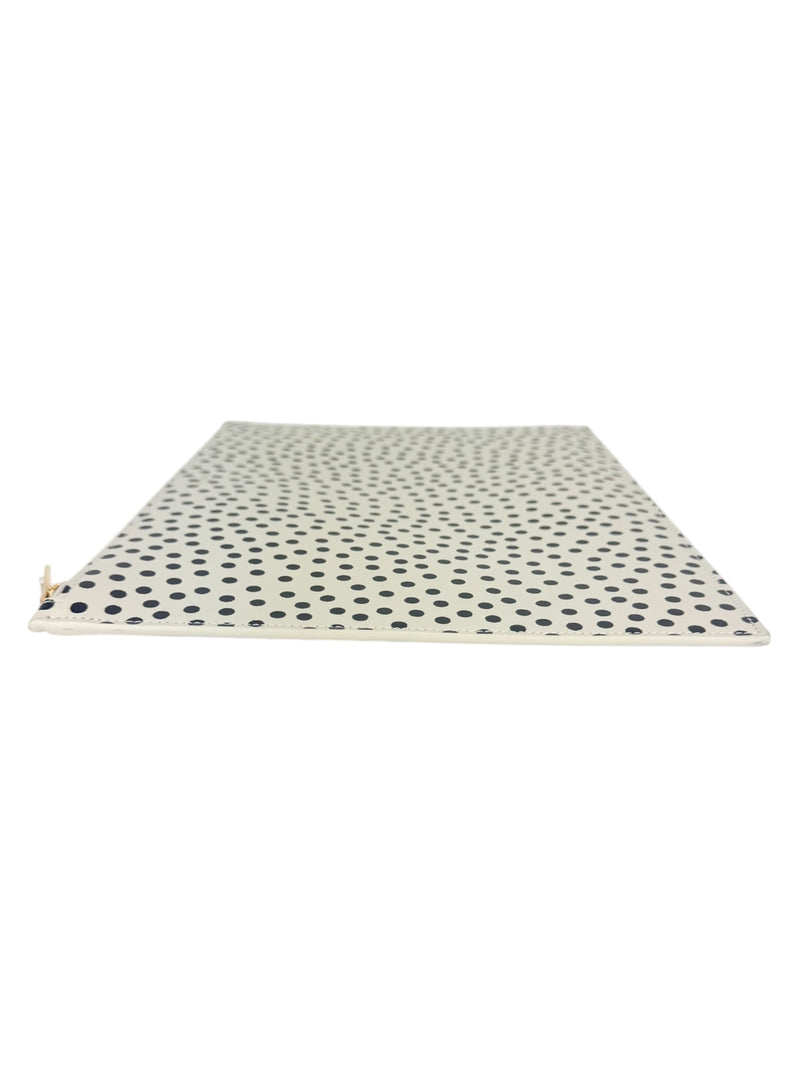 Saint Laurent Ivory and Black Polkadot Leather Clutch Bag