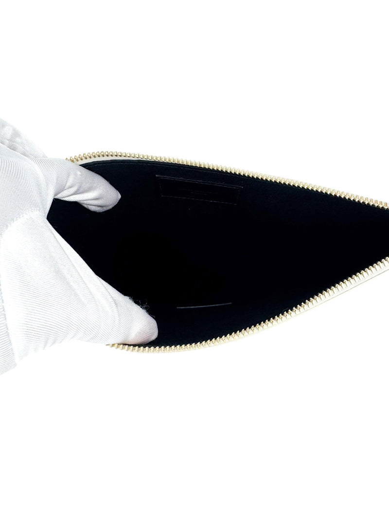 Saint Laurent Ivory and Black Polkadot Leather Clutch Bag