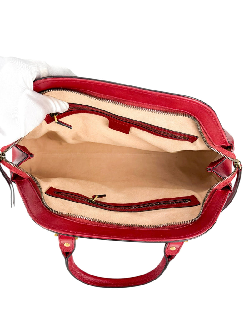 Gucci Red Leather Re(Belle) Tiger Head 2 Way Bag