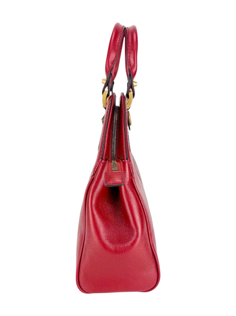 Gucci Red Leather Re(Belle) Tiger Head 2 Way Bag