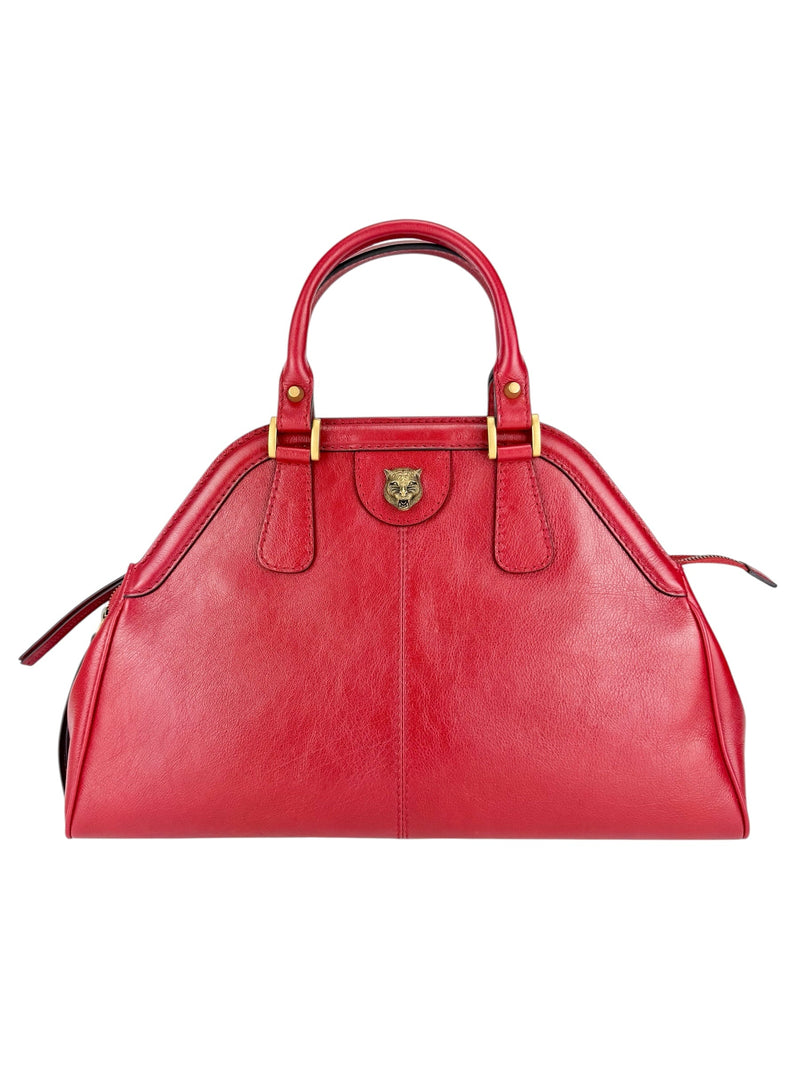 Gucci Red Leather Re(Belle) Tiger Head 2 Way Bag