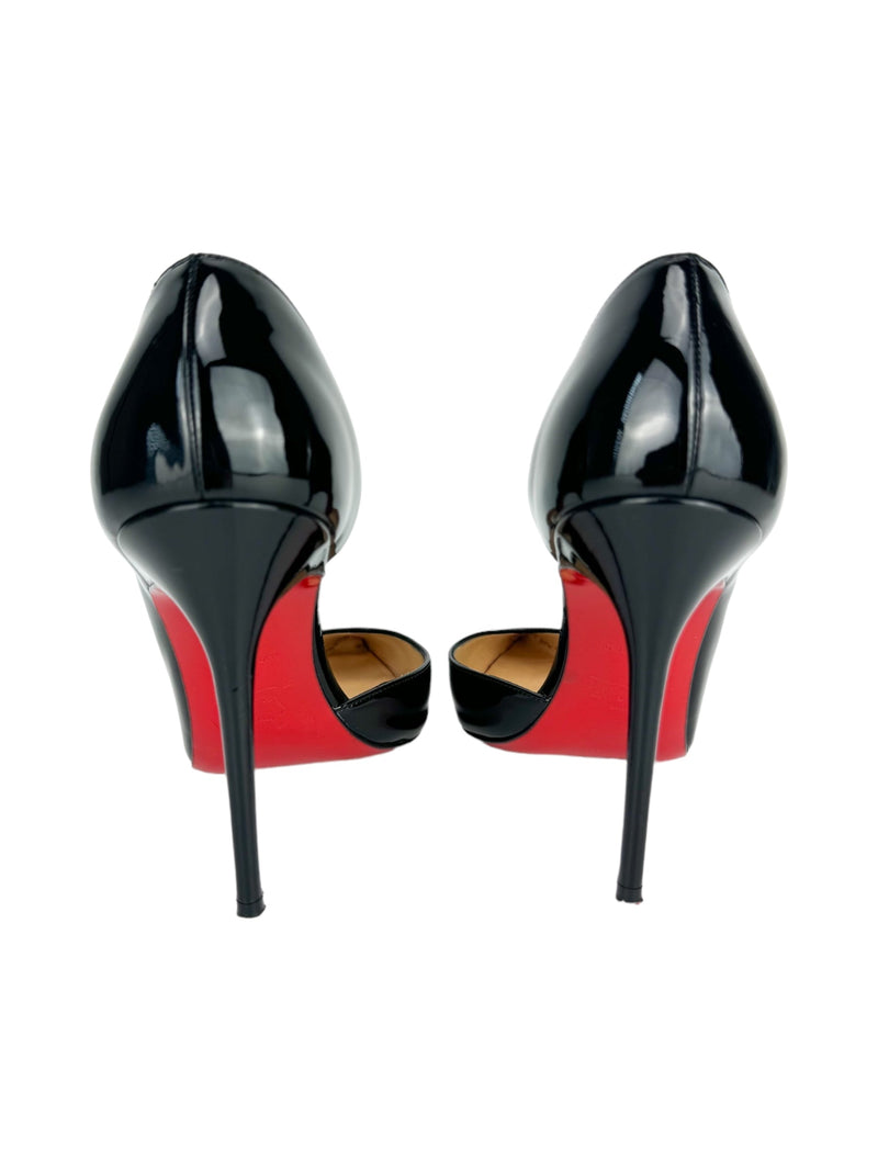 Christian Louboutin Black Patent Leather Iriza Half-d'Orsay Heels 38