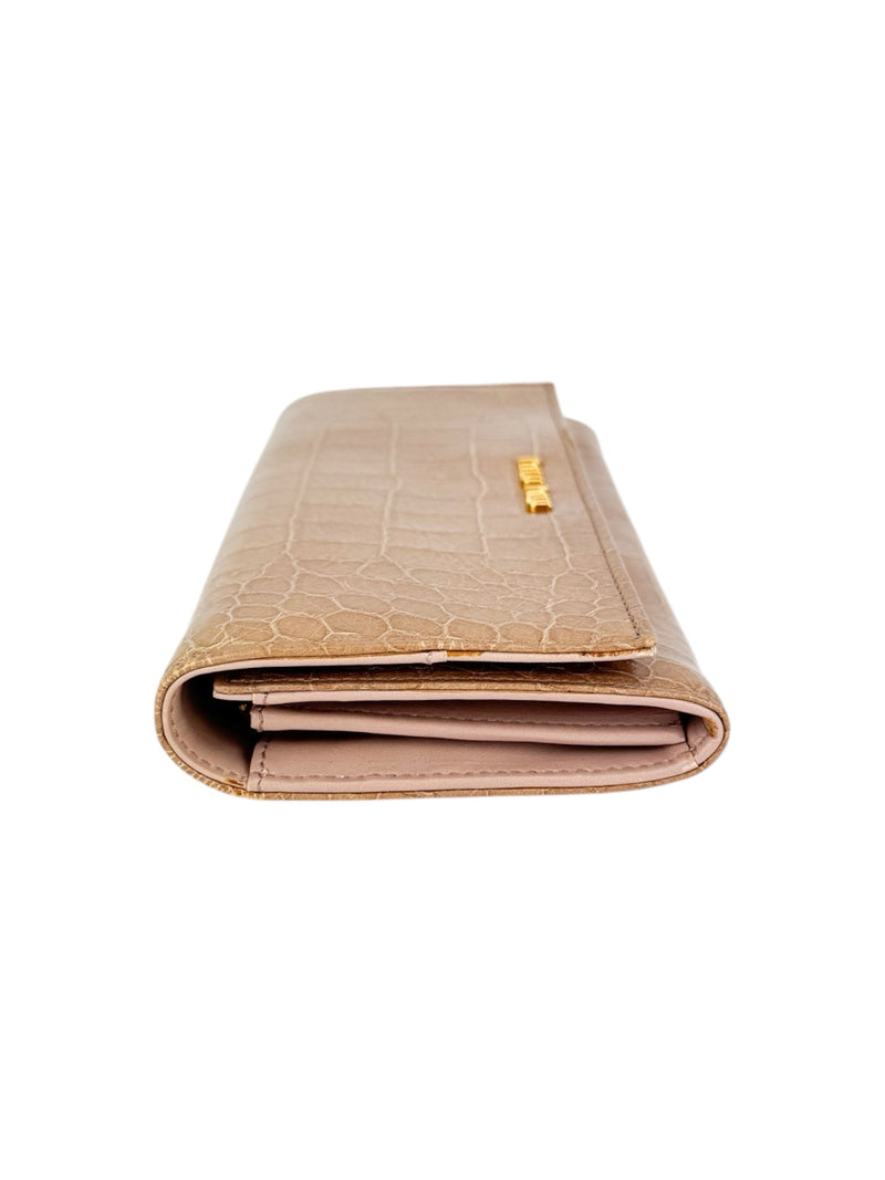 Miu Miu Dusty Pink Croc Embossed Patent Leather Wallet