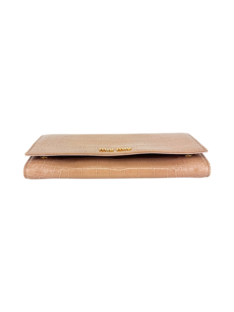 Miu Miu Dusty Pink Croc Embossed Patent Leather Wallet