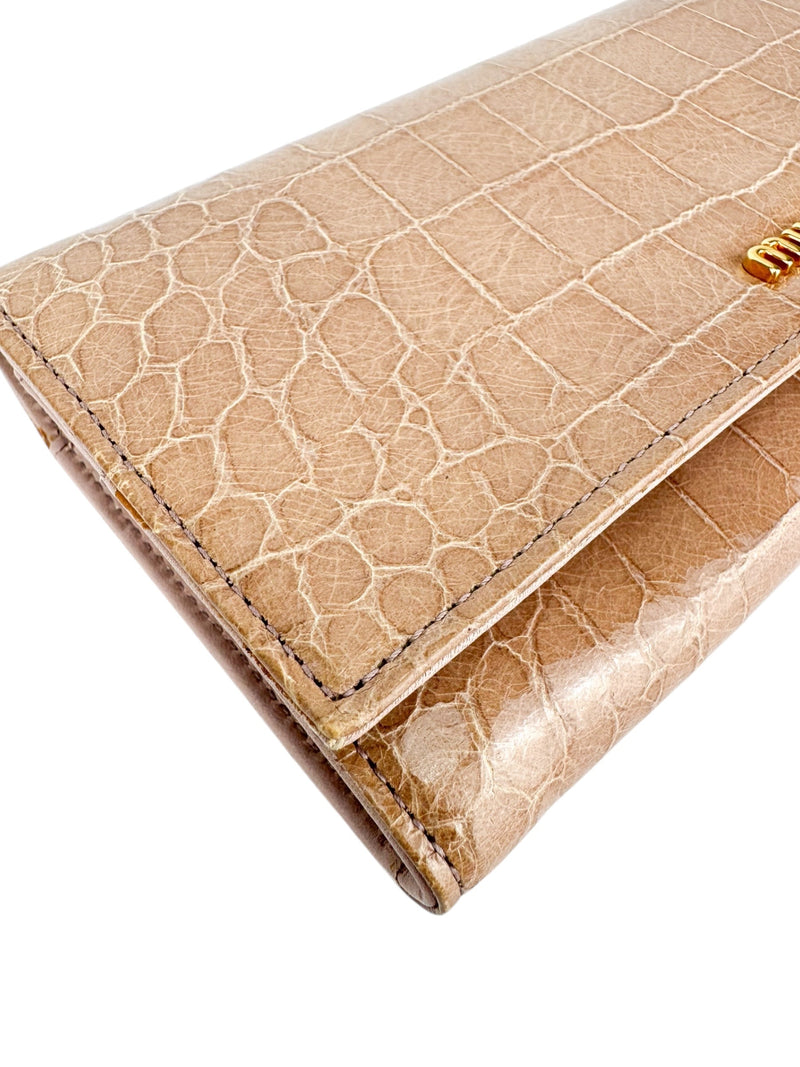 Miu Miu Dusty Pink Croc Embossed Patent Leather Wallet