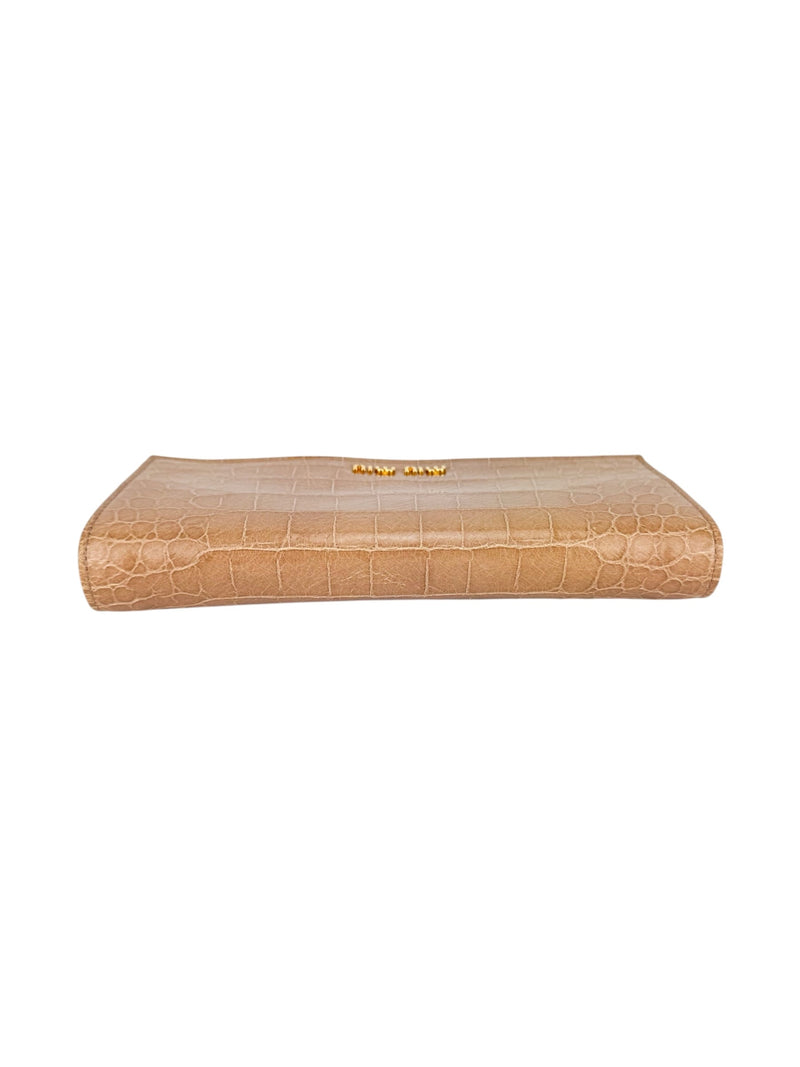 Miu Miu Dusty Pink Croc Embossed Patent Leather Wallet