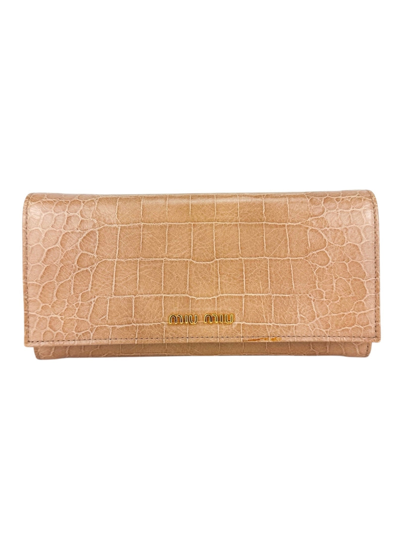 Miu Miu Dusty Pink Croc Embossed Patent Leather Wallet