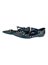 Valentino Black Leather Caged Rockstud Ankle Flats 38