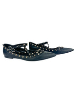 Valentino Black Leather Caged Rockstud Ankle Flats 38